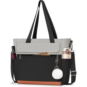 Canvas Black Grey Tote Bag Women Waterproof Large Zipper Shoulder Work Travel